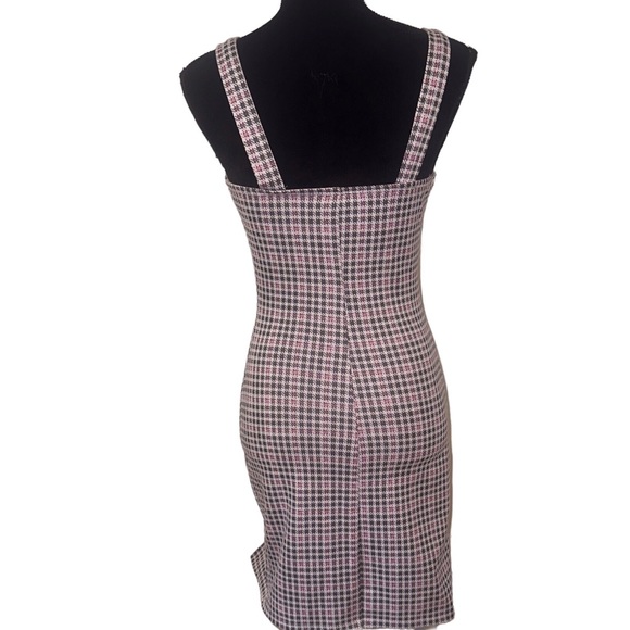 Just Polly Jumper Womens Small Mini BodyCon Gray & Pink Plaid Acadamia - Picture 3 of 7